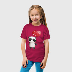 Футболка хлопковая детская Панда с шариком в виде сердца, цвет: маджента — фото 2