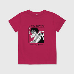 Футболка хлопковая детская Ван-Пис, Луффи Luffy, цвет: маджента