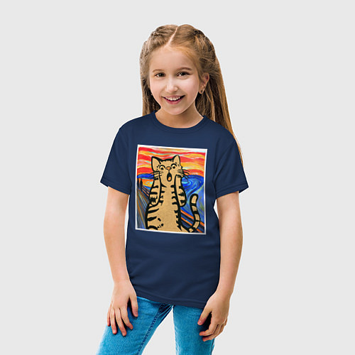 Детская футболка Орущий кот пародия на Крик Мунка / Тёмно-синий – фото 4