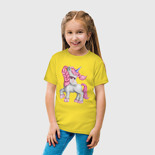 Детская футболка Единорог с розовой гривой / Желтый – фото 4