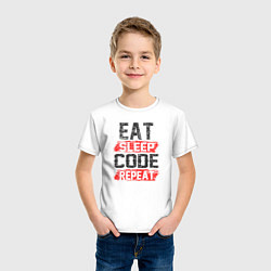 Футболка хлопковая детская EAT SLEEP CODE REPEAT, цвет: белый — фото 2