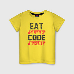 Футболка хлопковая детская EAT SLEEP CODE REPEAT, цвет: желтый