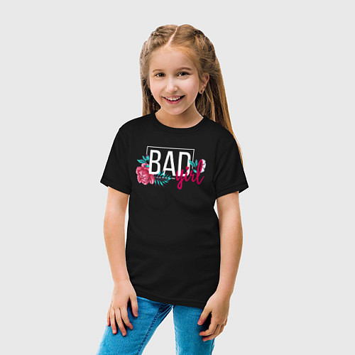 Детская футболка Bad girl in flowers / Черный – фото 4