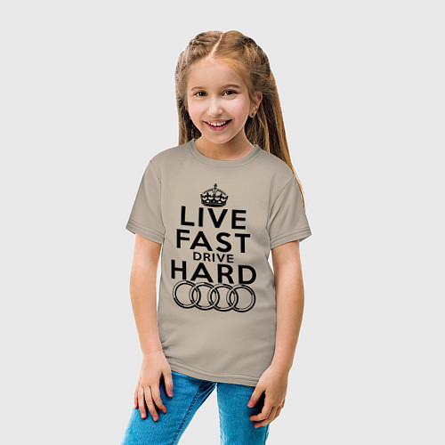 Детская футболка AUDI LIVE FAST, DRIVE HARD АУДИ / Миндальный – фото 4
