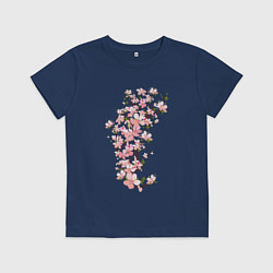 Футболка хлопковая детская Весна Цветущая сакура Japan, цвет: тёмно-синий