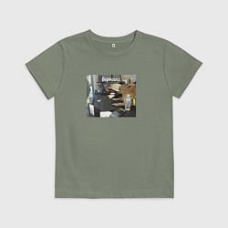 Футболка хлопковая детская Капибара работает Воркинг, цвет: авокадо