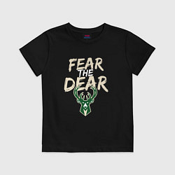 Футболка хлопковая детская Milwaukee Bucks Fear the dear Милуоки Бакс, цвет: черный