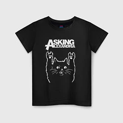 Футболка хлопковая детская Asking Alexandria Рок кот, цвет: черный
