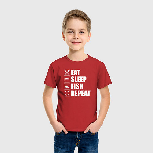 Детская футболка Есть Спать Рыбалка Повторить / Красный – фото 3