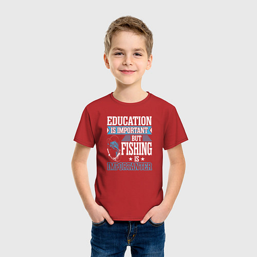 Детская футболка Образование важно, но рыбалка важнее / Красный – фото 3
