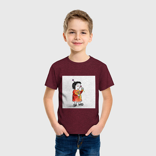 Детская футболка Девочка и цветы / Меланж-бордовый – фото 3