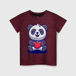 Футболка хлопковая детская Панда с сердцем!, цвет: меланж-бордовый