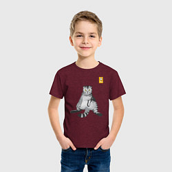 Футболка хлопковая детская FamousNiki cat, цвет: меланж-бордовый — фото 2