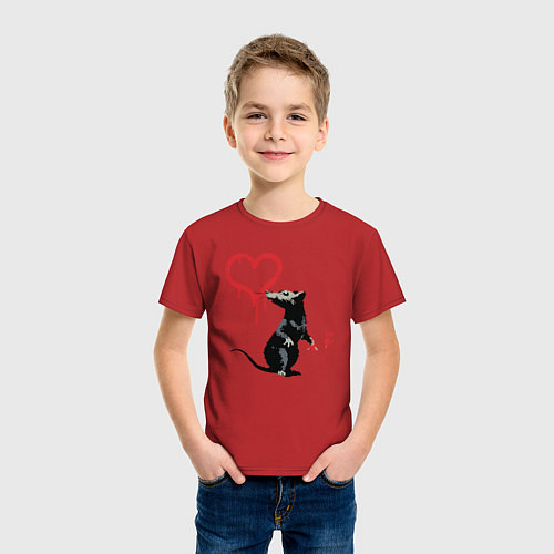Детская футболка BANKSY БЭНКСИ крыса и сердце / Красный – фото 3