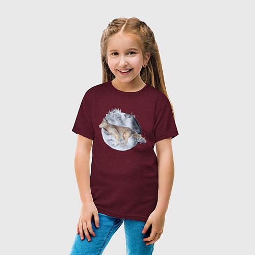 Детская футболка Волк на фоне зимнего шара / Меланж-бордовый – фото 4