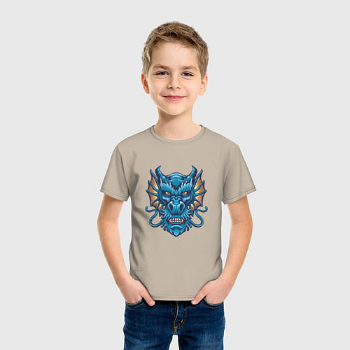 Детская футболка Голова синего дракона / Миндальный – фото 3