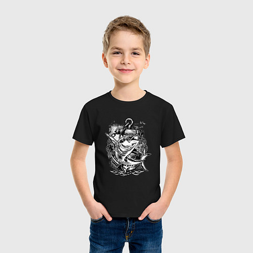 Детская футболка Рыба и якорь / Черный – фото 3