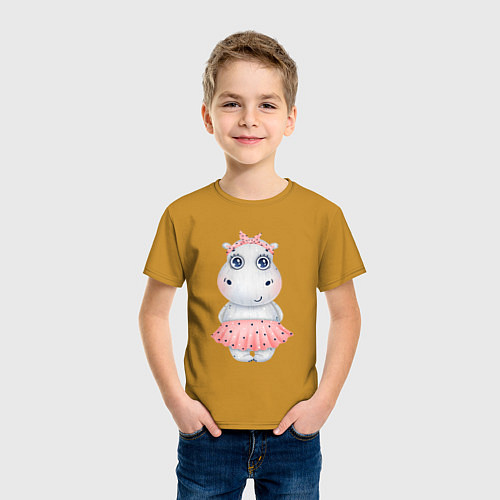 Детская футболка Бегемотик-девочка / Горчичный – фото 3