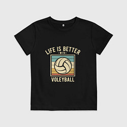 Футболка хлопковая детская Волейбол - Жизнь, цвет: черный
