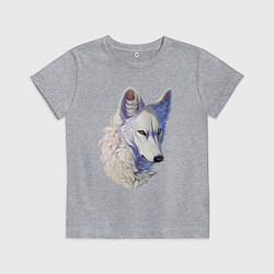 Футболка хлопковая детская Крупный белый волк, цвет: меланж