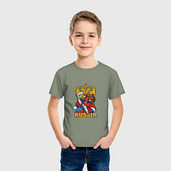 Футболка хлопковая детская Хоккей - Russia, цвет: авокадо — фото 2