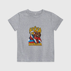 Футболка хлопковая детская Хоккей - Russia, цвет: меланж