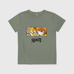 Футболка хлопковая детская Клинок, рассекающий демонов Зеницу лого, цвет: авокадо