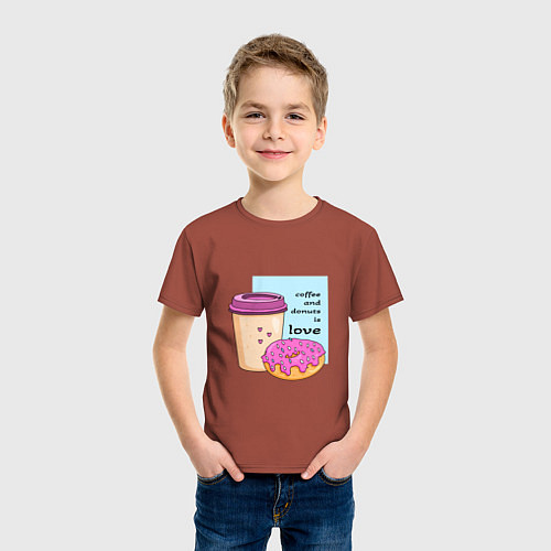 Детская футболка Кофе и пончики - это любовь / Кирпичный – фото 3