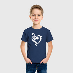 Футболка хлопковая детская Сердце Скрипичный и Басовый Ключи, цвет: тёмно-синий — фото 2