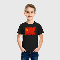 Футболка хлопковая детская Рваный флаг СССР, цвет: черный — фото 2
