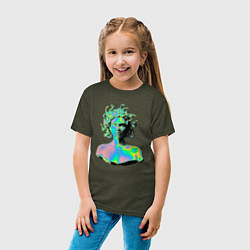 Футболка хлопковая детская Gorgon Medusa Vaporwave Neon, цвет: меланж-хаки — фото 2