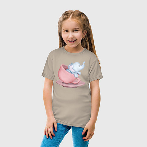 Детская футболка Милый Слонёнок Внутри Чашки / Миндальный – фото 4
