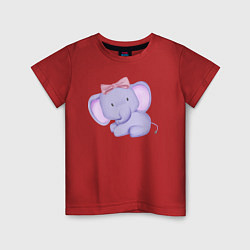 Футболка хлопковая детская Милый Слонёнок С Бантиком, цвет: красный