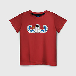 Футболка хлопковая детская Космонавт с волнами, цвет: красный