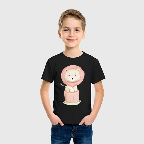 Детская футболка Милый Львёнок На Пеньке / Черный – фото 3