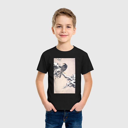 Детская футболка Goshawk on Snow-covered Pine Bough / Черный – фото 3