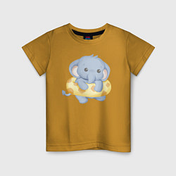 Футболка хлопковая детская Милый Слонёнок С Плавательным Кругом, цвет: горчичный