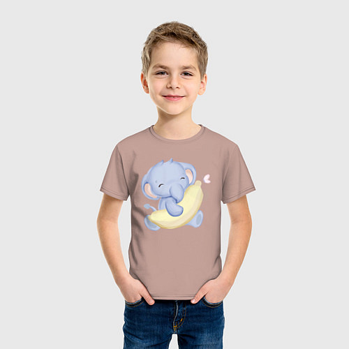 Детская футболка Милый Слонёнок С Бананом / Пыльно-розовый – фото 3