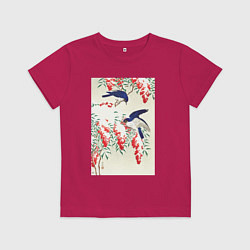 Футболка хлопковая детская Flycatchers on a Nandina Bush, цвет: маджента