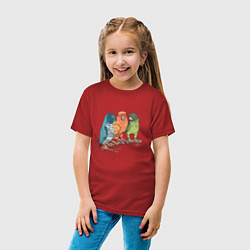 Футболка хлопковая детская Три волнистых попугая на ветке, цвет: красный — фото 2