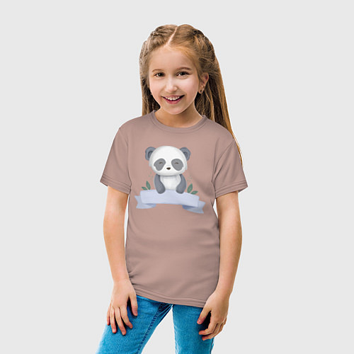 Детская футболка Милая Пандочка С Лентой / Пыльно-розовый – фото 4