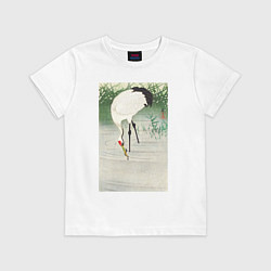 Футболка хлопковая детская Fishing Crane in Shallow Water, цвет: белый