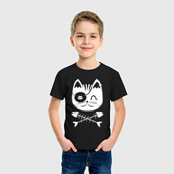 Футболка хлопковая детская Голова кота Skull Hype, цвет: черный — фото 2