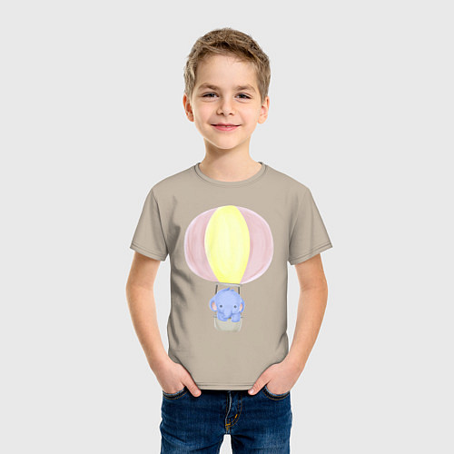 Детская футболка Милый Слонёнок На Воздушном Шаре / Миндальный – фото 3