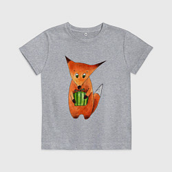 Футболка хлопковая детская Лисенок с подарком, цвет: меланж