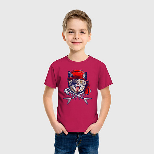 Детская футболка Кот пират и рыбьи кости / Маджента – фото 3