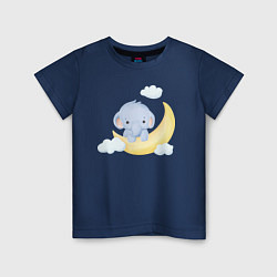 Футболка хлопковая детская Милый Слонёнок На Месяце С Облаками, цвет: тёмно-синий