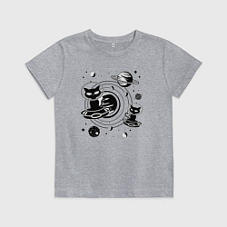 Футболка хлопковая детская Коты пришельцы в космосе, цвет: меланж