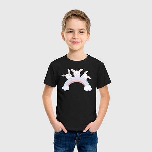 Детская футболка Милые Крольчата На Радуге / Черный – фото 3