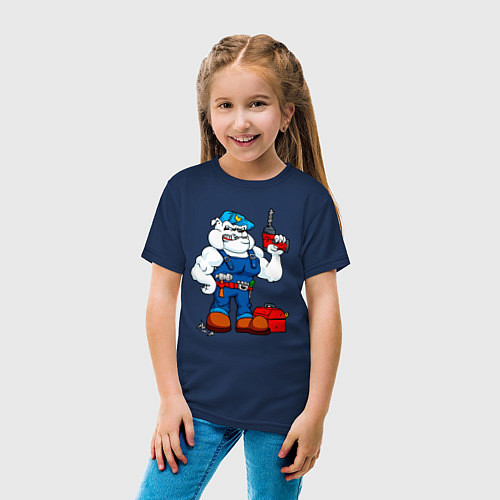 Детская футболка Бульдог с дрелью и инструментами / Тёмно-синий – фото 4